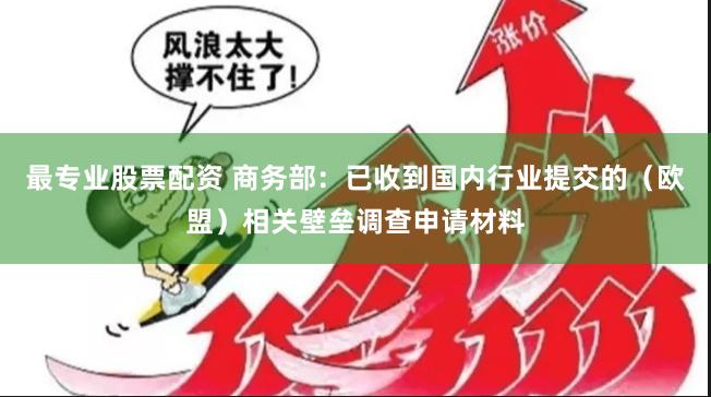 最专业股票配资 商务部：已收到国内行业提交的（欧盟）相关壁垒调查申请材料